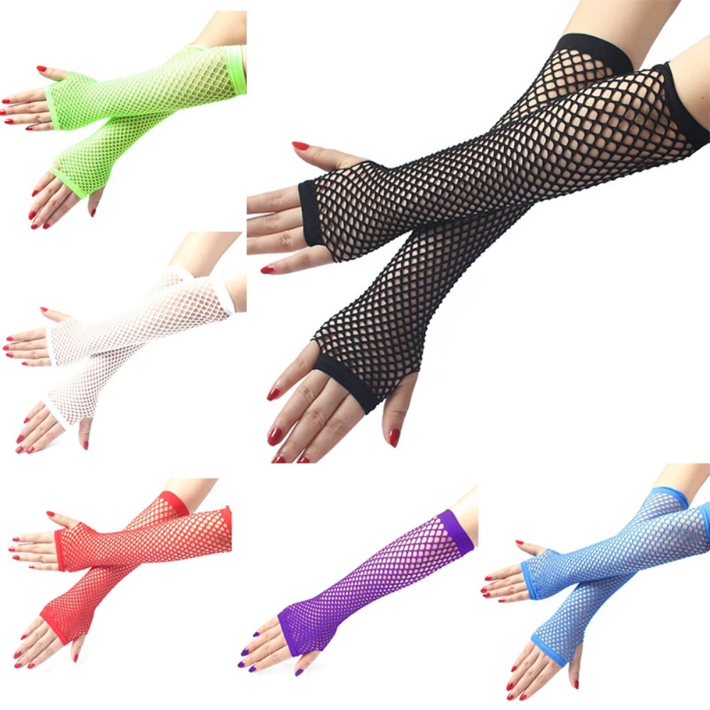 Неоновые длинные перчатки-сетк – обзор и цена Fingerless Glove Knit